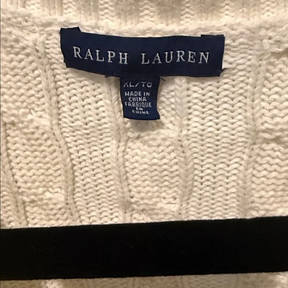 Ralph Lauren V-Neck woman’s Cable Knit Sweater in Cream size XL - Picture 3 of 4